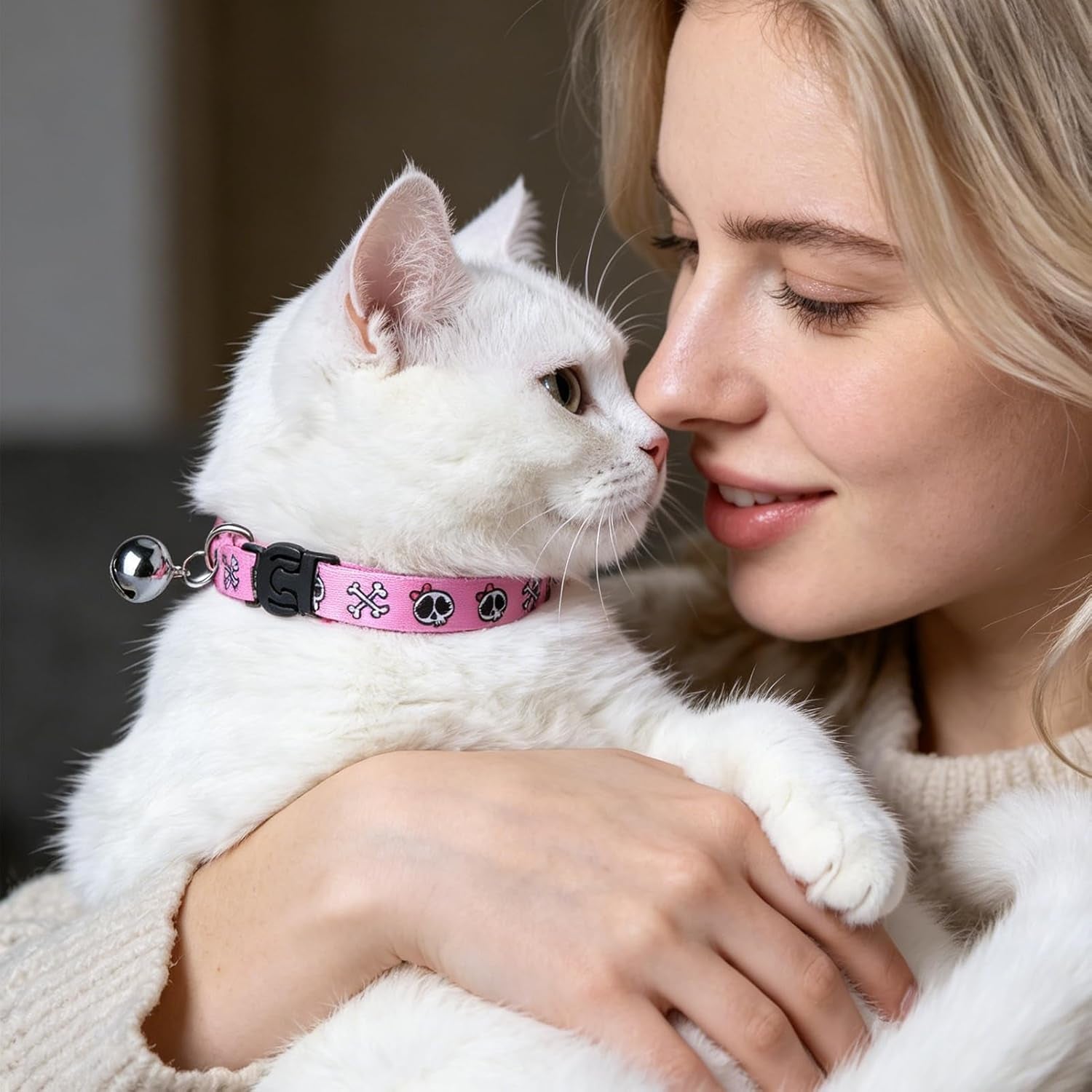 Adjustable Breakaway Cat Collar with Bells, Safety Release Buckle, Skull Design - Ideal for Small Pets, Kittens, and Puppies