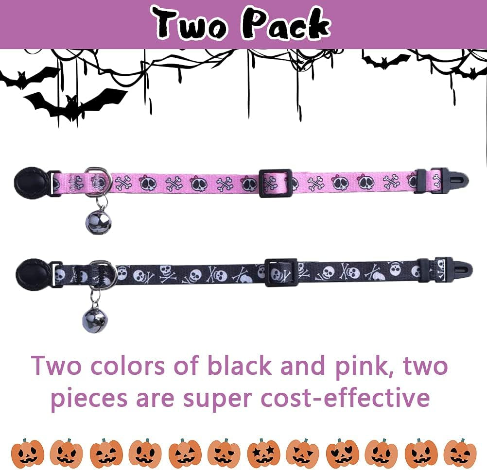 Adjustable Breakaway Cat Collar with Bells, Safety Release Buckle, Skull Design - Ideal for Small Pets, Kittens, and Puppies