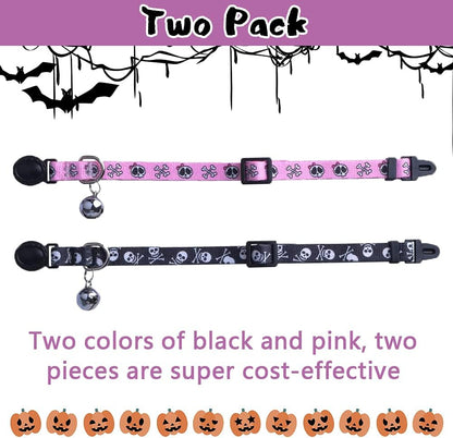 Adjustable Breakaway Cat Collar with Bells, Safety Release Buckle, Skull Design - Ideal for Small Pets, Kittens, and Puppies