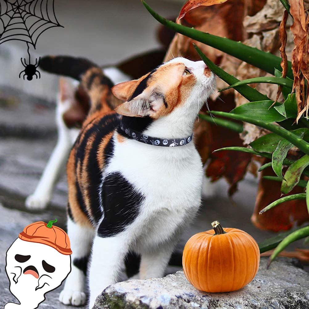 Adjustable Breakaway Cat Collar with Bells, Safety Release Buckle, Skull Design - Ideal for Small Pets, Kittens, and Puppies