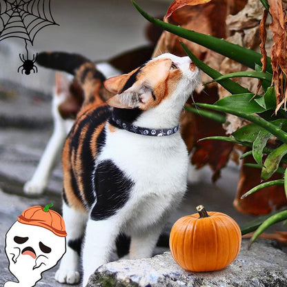 Adjustable Breakaway Cat Collar with Bells, Safety Release Buckle, Skull Design - Ideal for Small Pets, Kittens, and Puppies