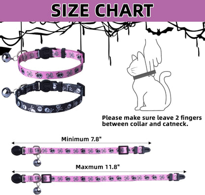 Adjustable Breakaway Cat Collar with Bells, Safety Release Buckle, Skull Design - Ideal for Small Pets, Kittens, and Puppies