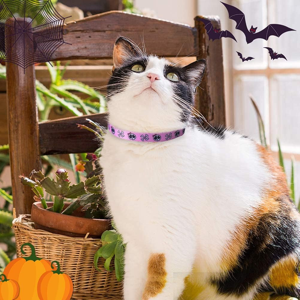 Adjustable Breakaway Cat Collar with Bells, Safety Release Buckle, Skull Design - Ideal for Small Pets, Kittens, and Puppies