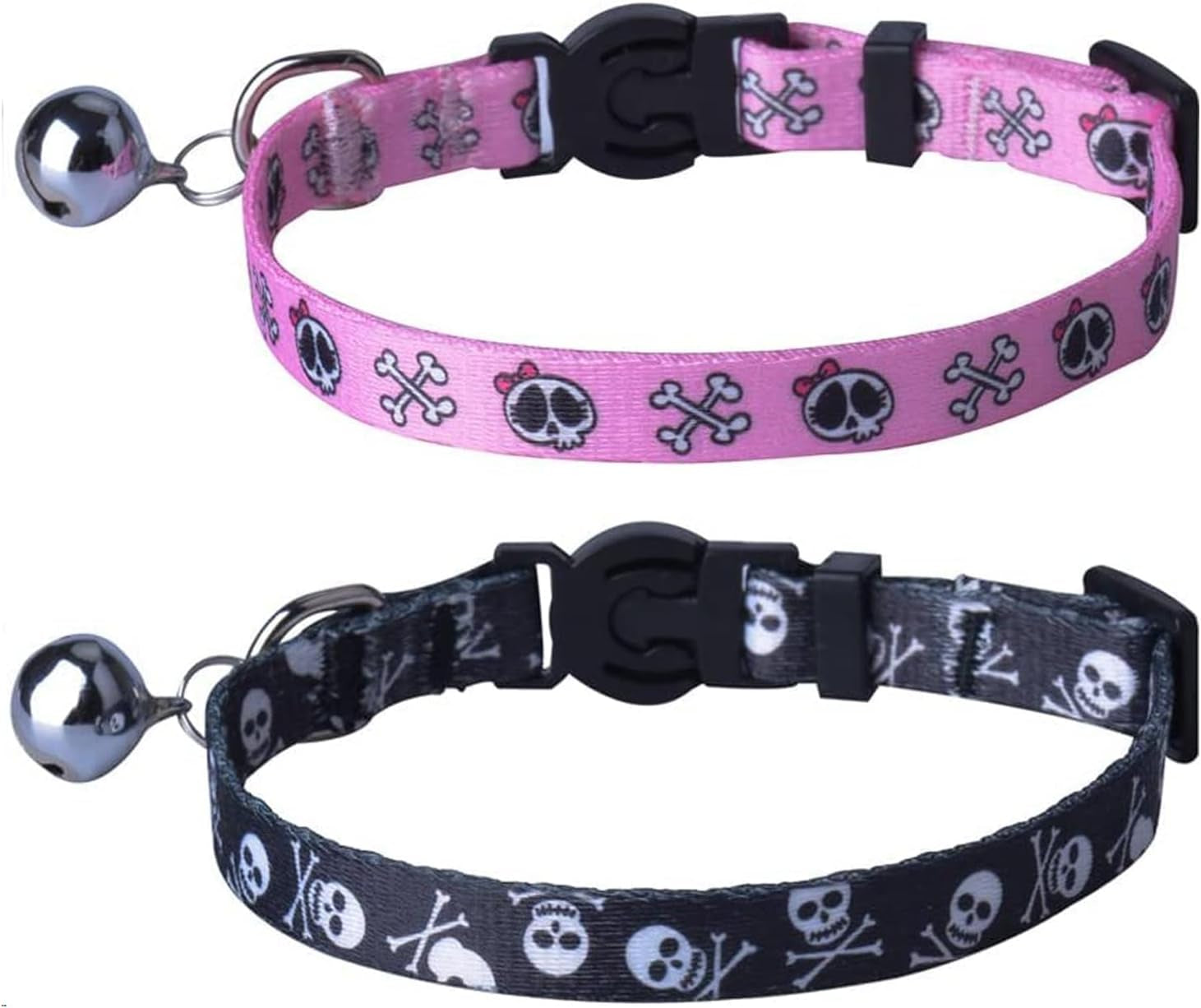 Adjustable Breakaway Cat Collar with Bells, Safety Release Buckle, Skull Design - Ideal for Small Pets, Kittens, and Puppies